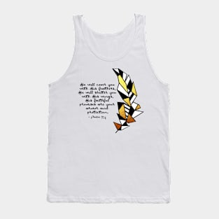 Gold Geometric Feather and Psalm 91:4 Tank Top